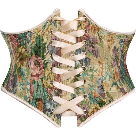 Women's Rose Floral Lace Up Boned Underbust Darkness Corset Waist Belts - Picture 1 of 5